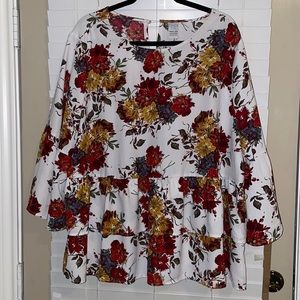 Time & Tru Floral Bell Sleeve frill layer top • Size XXXL (22)